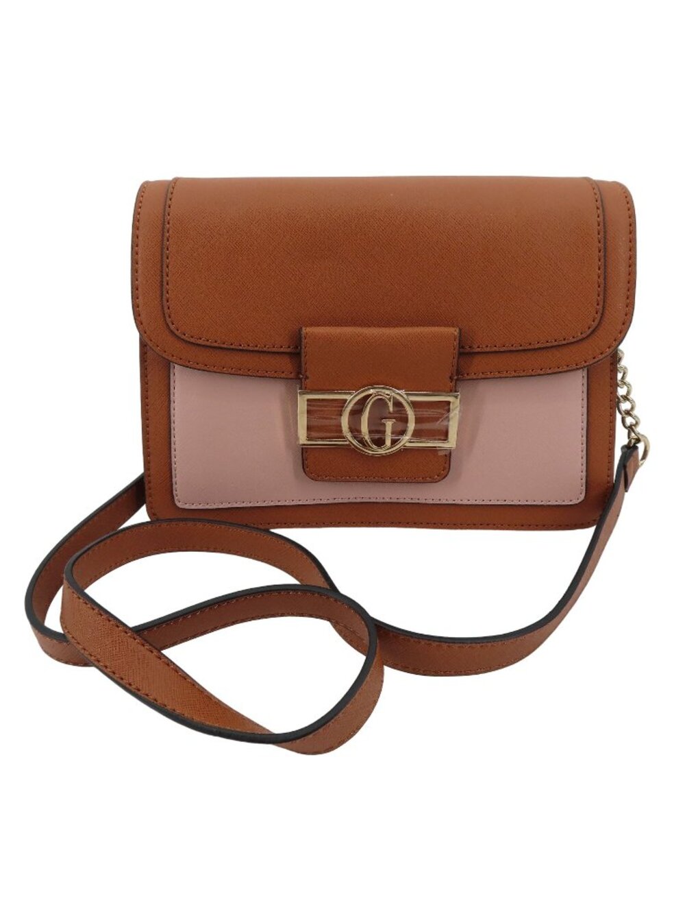 GUESS Wallander Cognac Brown Pink Crossbody Faux Leather Crossbody Purse Bag NEW